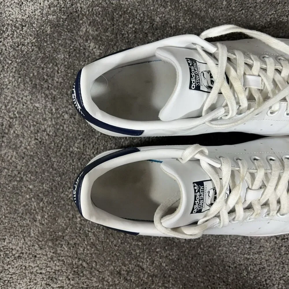 Adidas Stan Smith Originals FX5501 Mens Sz 8 White Navy Blue Leather Shoes Used - Picture 10 of 12